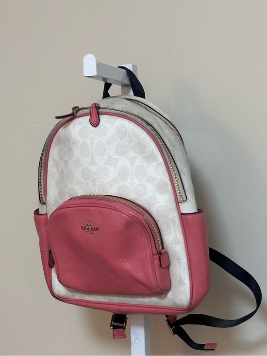 Coach Handbags - Coach Court Backpack Signature Canvas Pink Leather C8603 White Gold